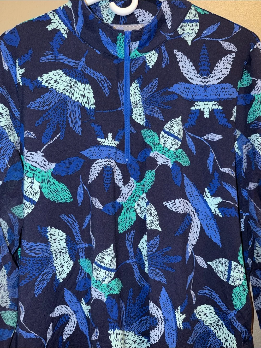 Tribal Sport UPF 50+ Floral Quarter Zip Performance Top Navy Blue XL